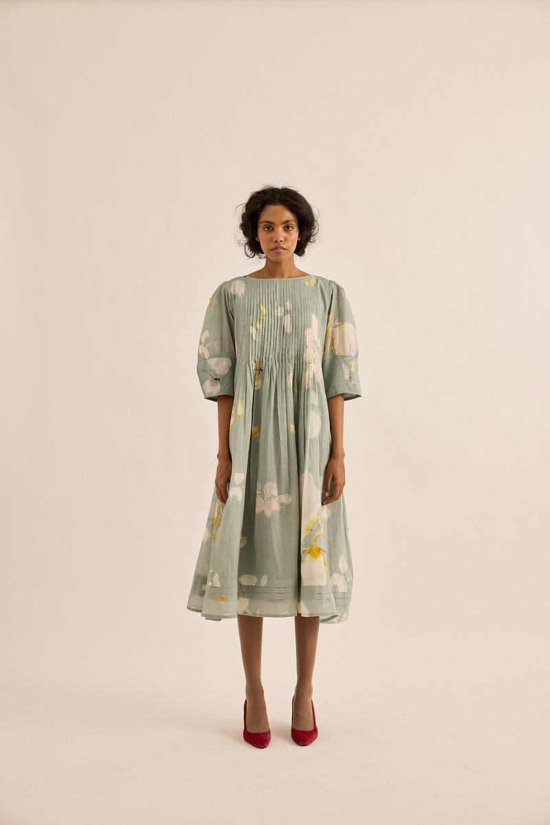 Cornflower Dress mul dress by Khara Kapas in sage green for women in Singapore