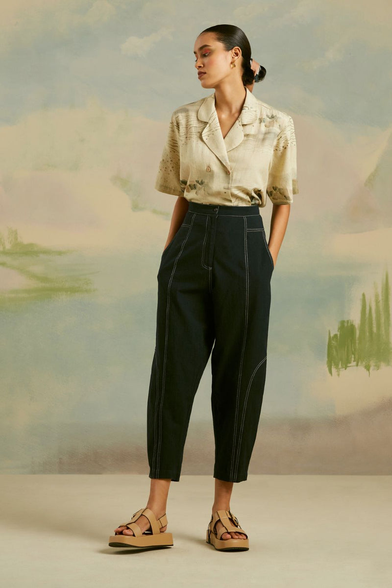 Topstitch Pants - Dark Blue cotton Bottoms by CORD for women in Singapore