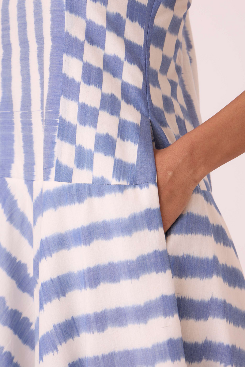 Myshkin Blue Striped Ikat Dress cotton by The Summer House in blue color for women in Singapore