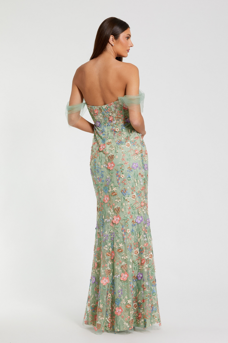 68809- Column Gown-Sage Multi mul by Mac Duggal in multi color for women in Singapore