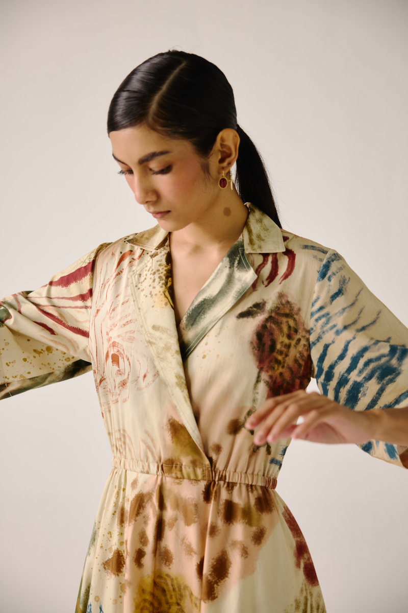 Print Blocked Dress - Abstract cotton by CORD for women in Singapore