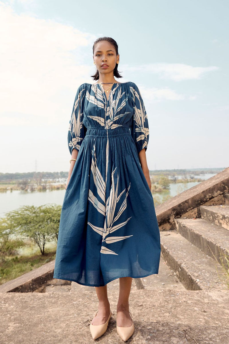 Nightingale dress cotton by Khara Kapas in blue for women in Singapore