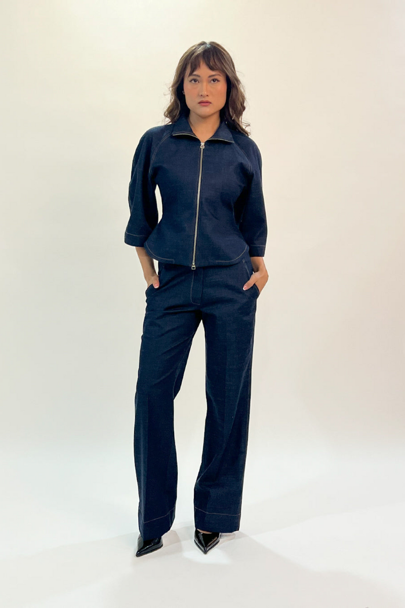 Flared denim pants 100% cotton Buy Flared denim pants from C&W | Pants/Trousers for Women by Leh Studios in blue color for women in Singapore
