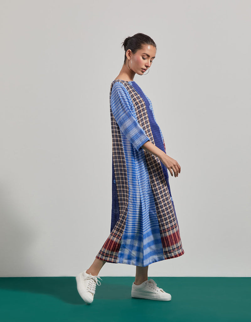 The Sarus Dress gamcha dress by 145 East in blue for women in Singapore