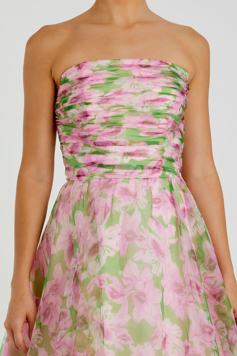 30783-Chiffon Gown with Ruffle Detail-Pink Multi mul by Mac Duggal in pink color for women in Singapore