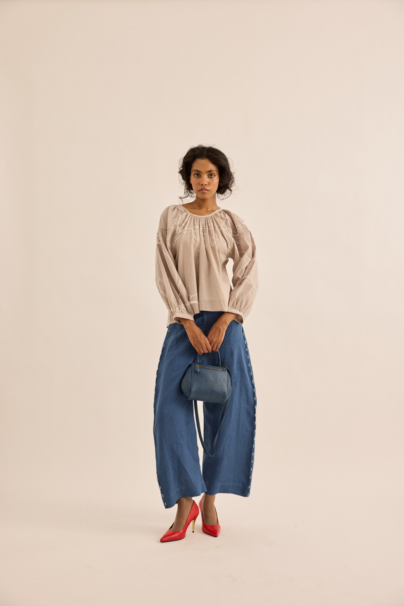 Dust Rose Top mul top/shirt by Khara Kapas in taupe for women in Singapore