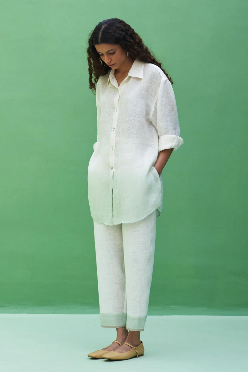 Lessa Sheer Linen Co-ord Set 
- Ivory linen by Manan in ivory color for women in Singapore