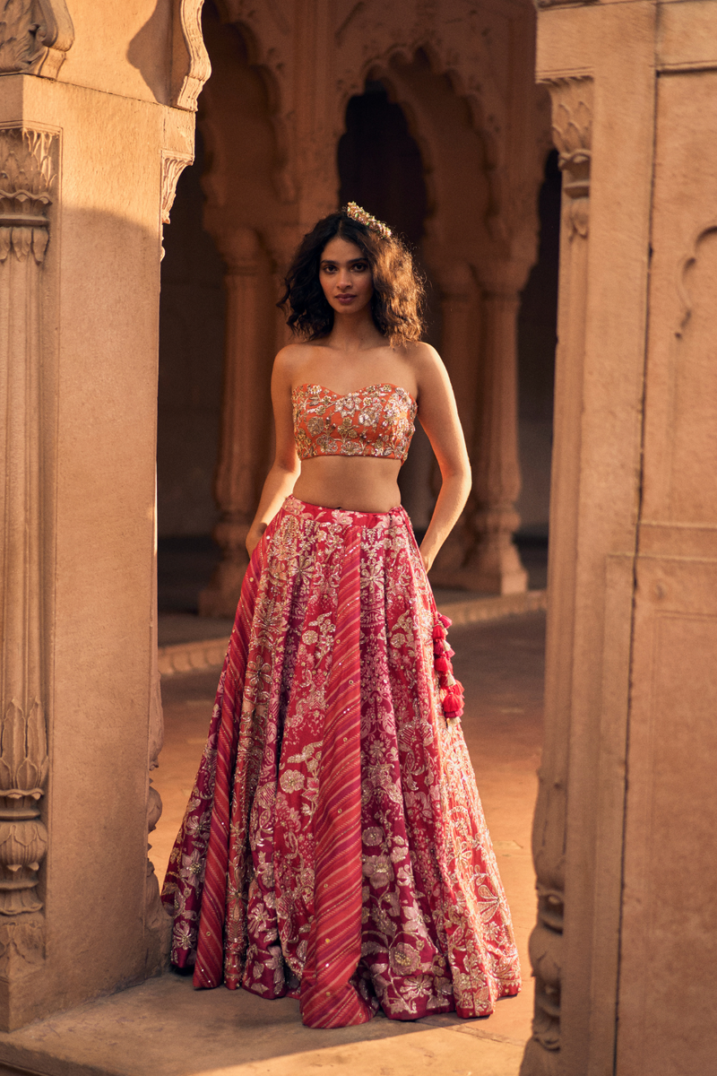 PH-2480 
Bustier
Lehenga 
Dupatta Set by Paulmi & Harsh for women in Singapore
