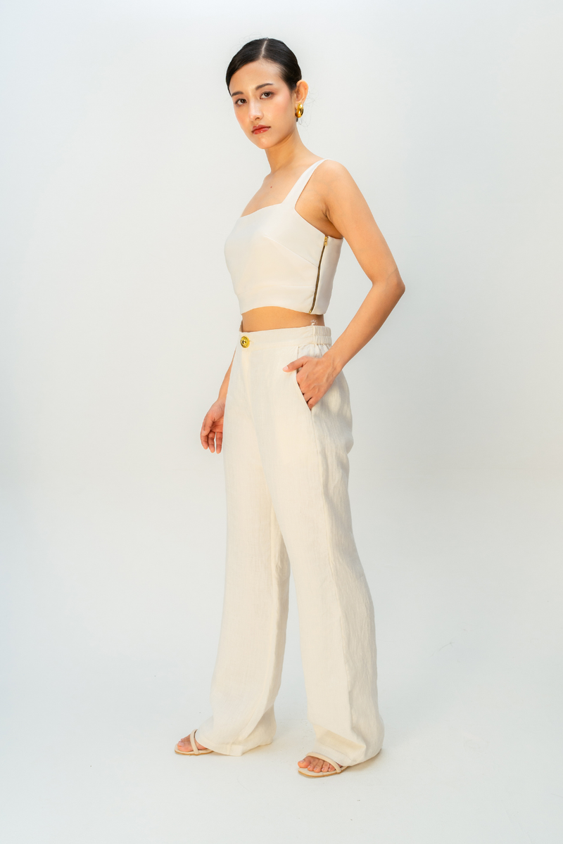 SOFT SAND TROUSER linen pant/trouser by Ode to Odd in off white for women in Singapore