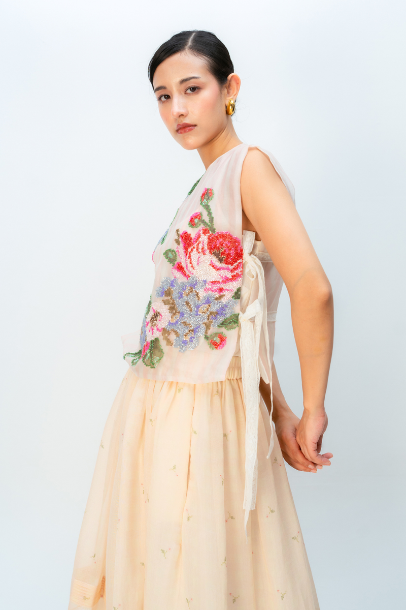 WILD MOSS BIB silk organza jacket/overlay by Ode to Odd in blush pink for women in Singapore