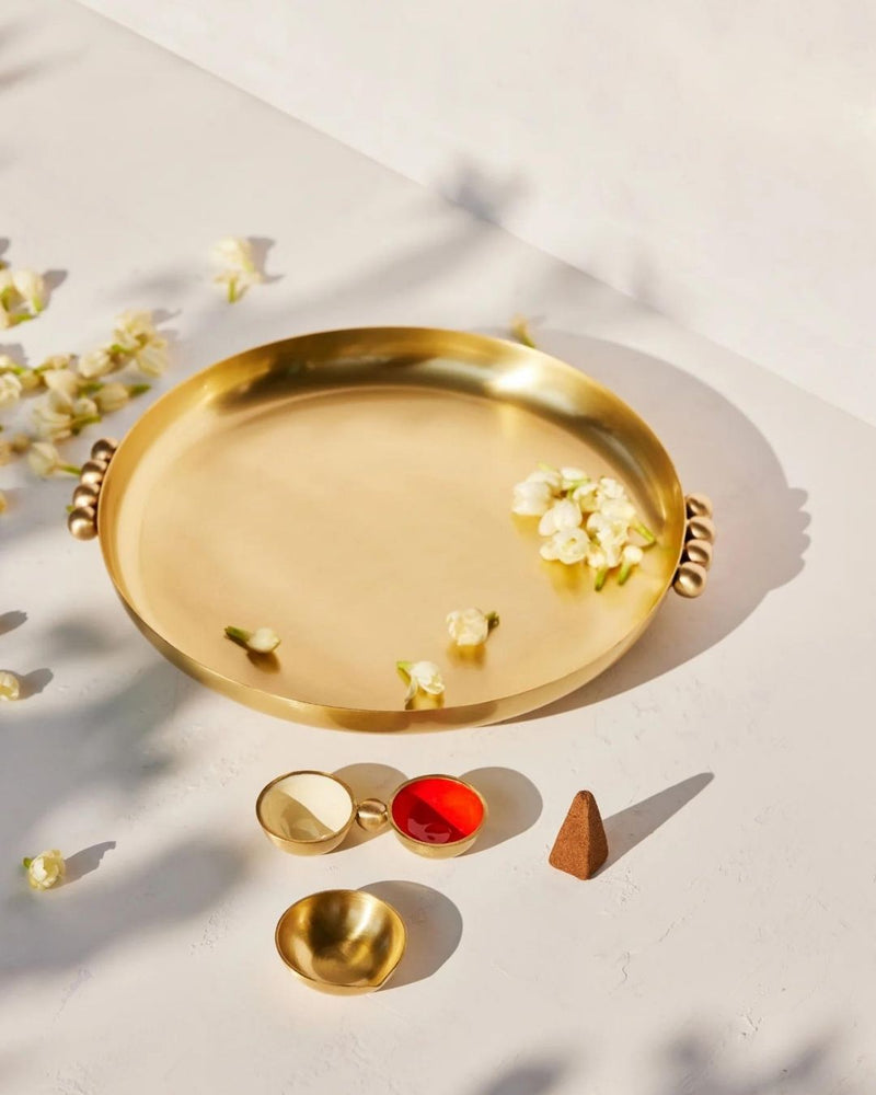 Merak Brass Pooja Thali Set linen by Gado Living for in Singapore