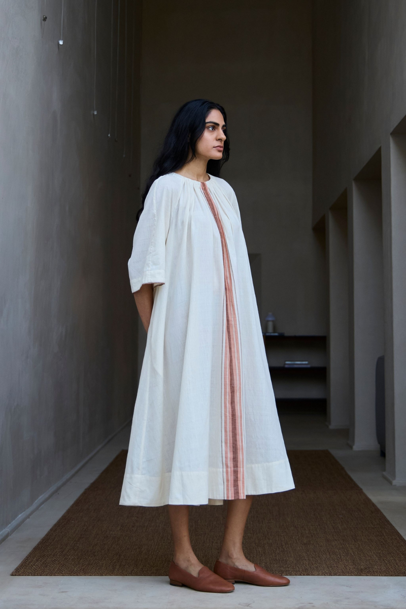 Bulan Handwoven Striped Midi Dress cotton by The Summer House in white color for women in Singapore