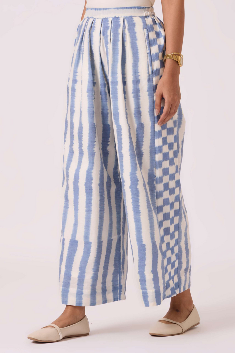 Ivan Blue Striped Ikat Pants cotton by The Summer House in blue color for women in Singapore