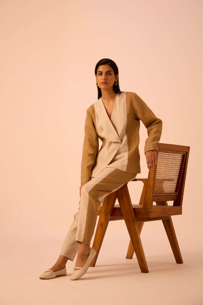 Dimtri Linen Panelled Set linen by The Summer House in beige color for women in Singapore