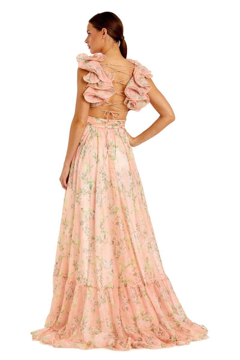 67803-Chiffon Gown-Pink Multi mul by Mac Duggal in pink color for women in Singapore