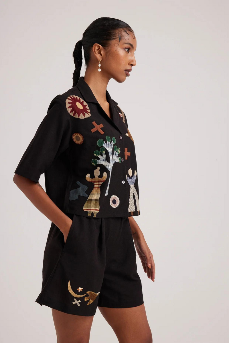 Crop Set -Black Applique rayon by CORD for women in Singapore