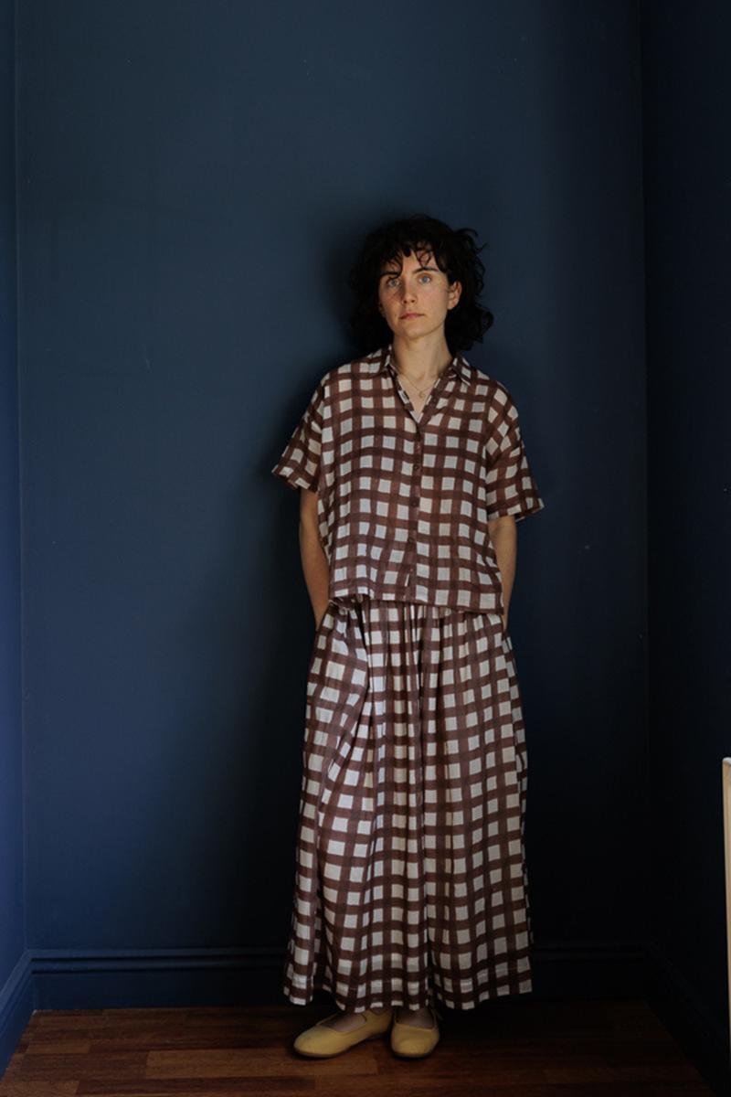 Oxford Skirt-Brown Checks handwoven cotton skirt by World of Crow in multicolor for women in Singapore