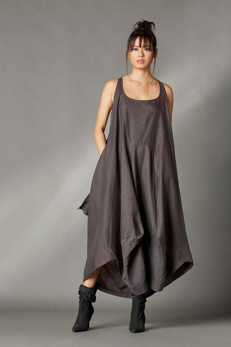 Gray Dress linen by Chola in grey color for women in Singapore