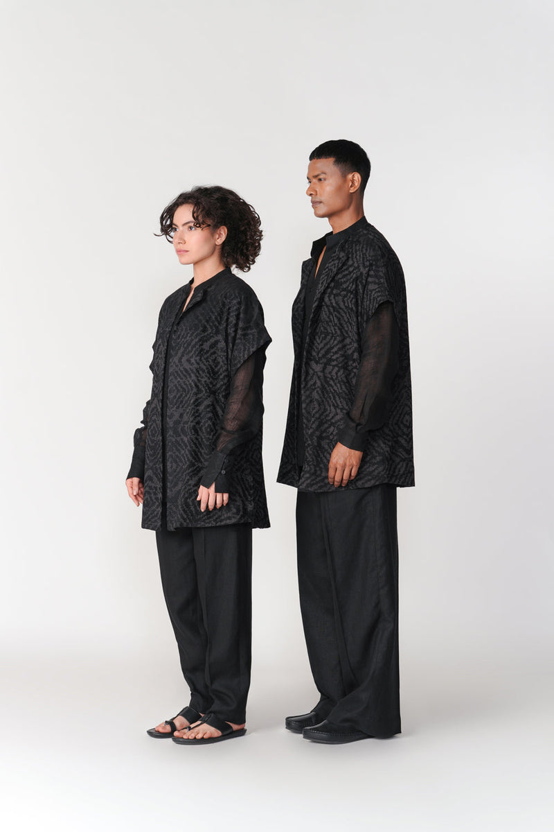 Short Drop Shoulder Overlay jacket/overlay by Turn Black in black for women in Singapore