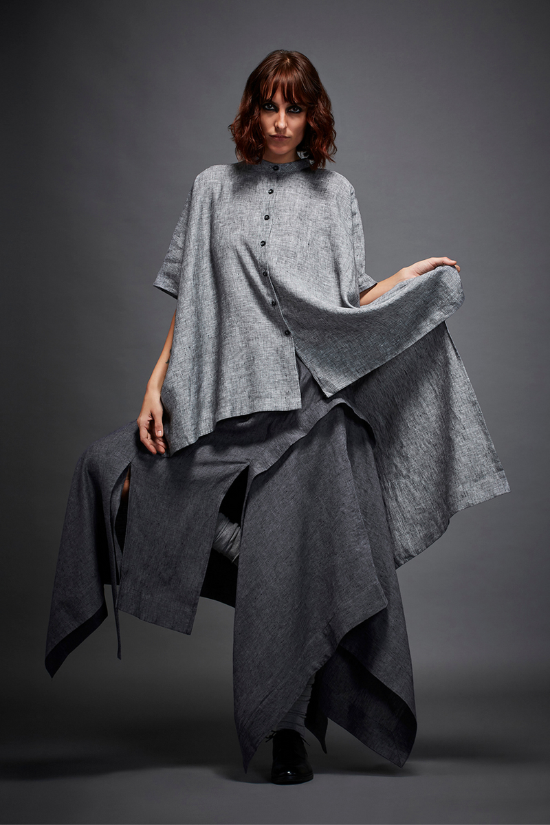 CASEY SHIRT IN GREY SHIRT linen by Chola in grey color for women in Singapore