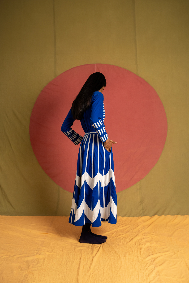 Wasim Candy SS Shirt-Blue and White cotton top/shirt by Ka-Sha in blue for women in Singapore
