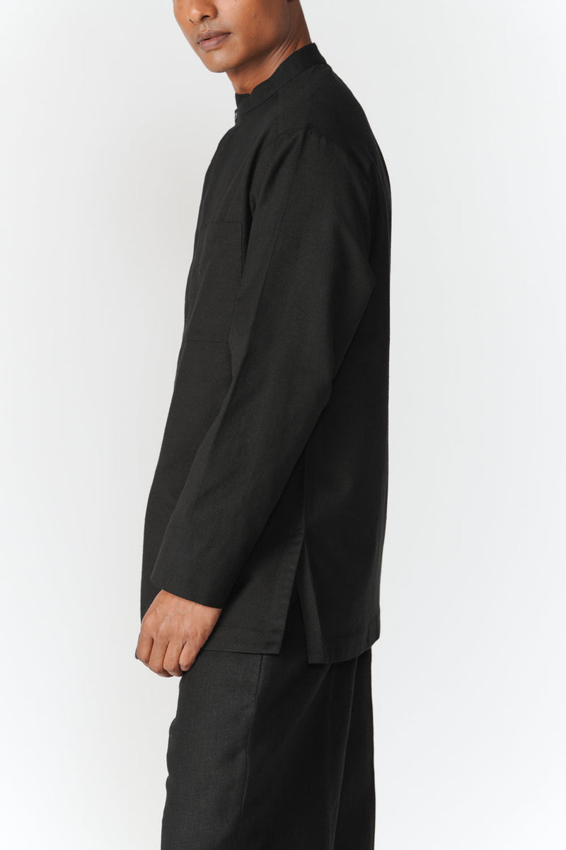 Double Placket Shirt top/shirt by Turn Black in black for men in Singapore