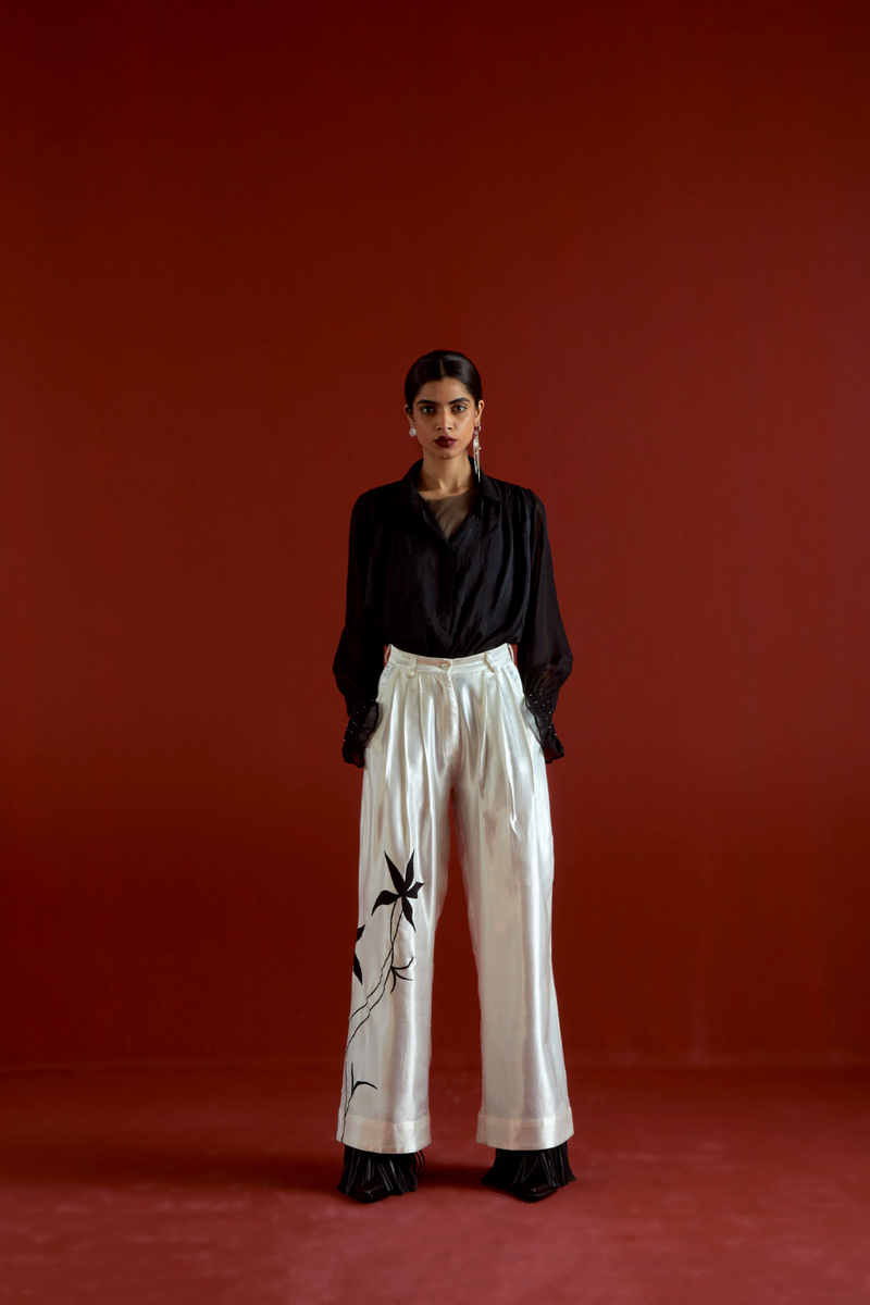 SMOCKING DETAIL SHIRT CO-ORD-BLACK organza by THREE in black color for women in Singapore