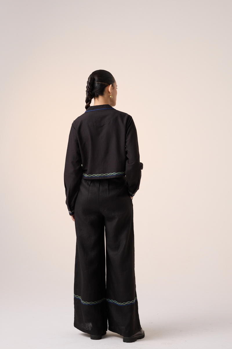 APPLIQUE PANTS -BLACK linen by CORD in multi for women in Singapore