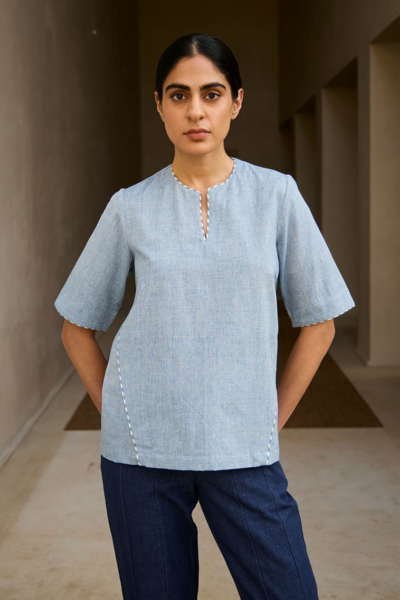 Polina Handwoven Blue Top cotton by The Summer House in blue color for women in Singapore