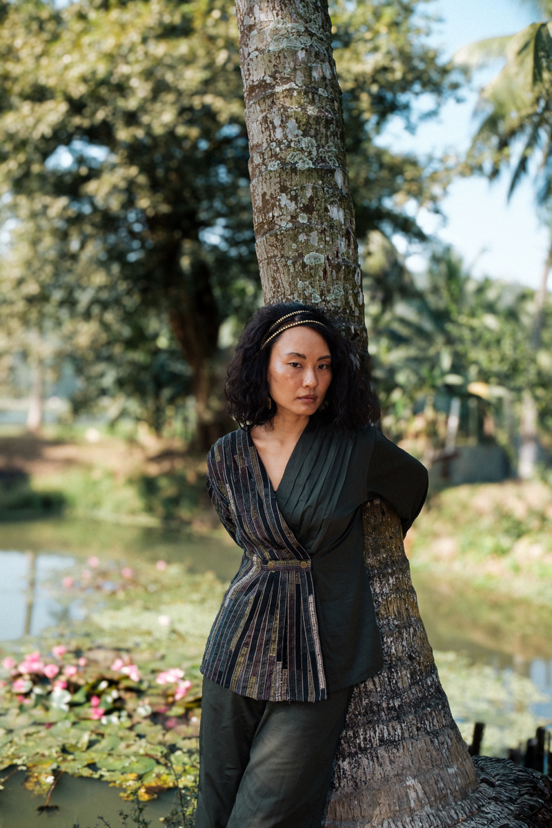 Upcycled Florence Top - Green cotton by The Terra Tribe in green color for women in Singapore