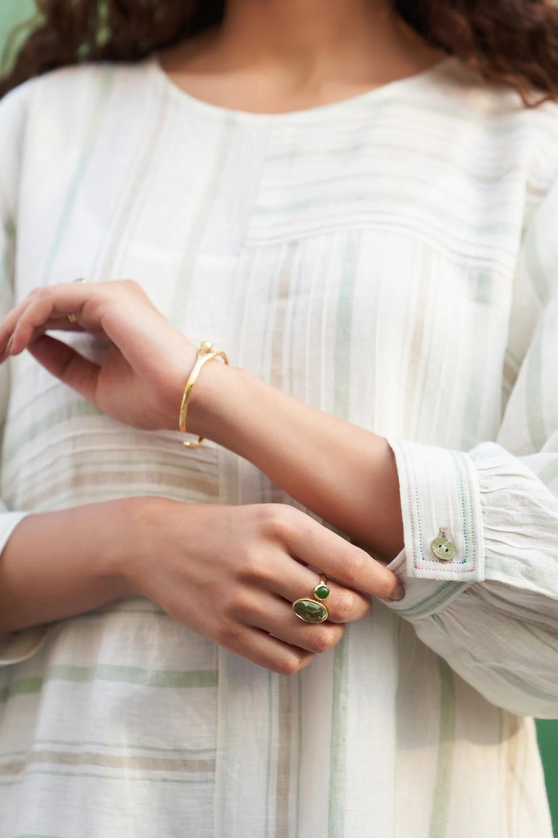 Kwan Striped Linen Dress
- Mint linen by Manan in mint color for women in Singapore