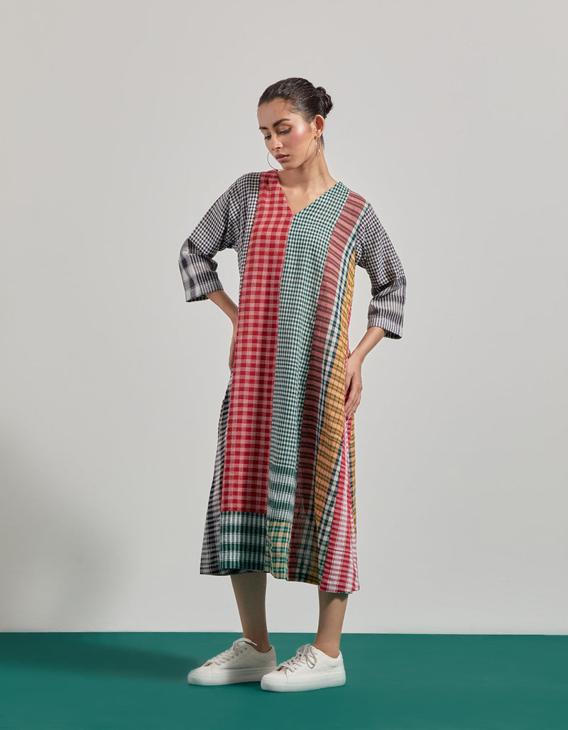 Sierra Dress gamcha dress by 145 East in green, red for women in Singapore