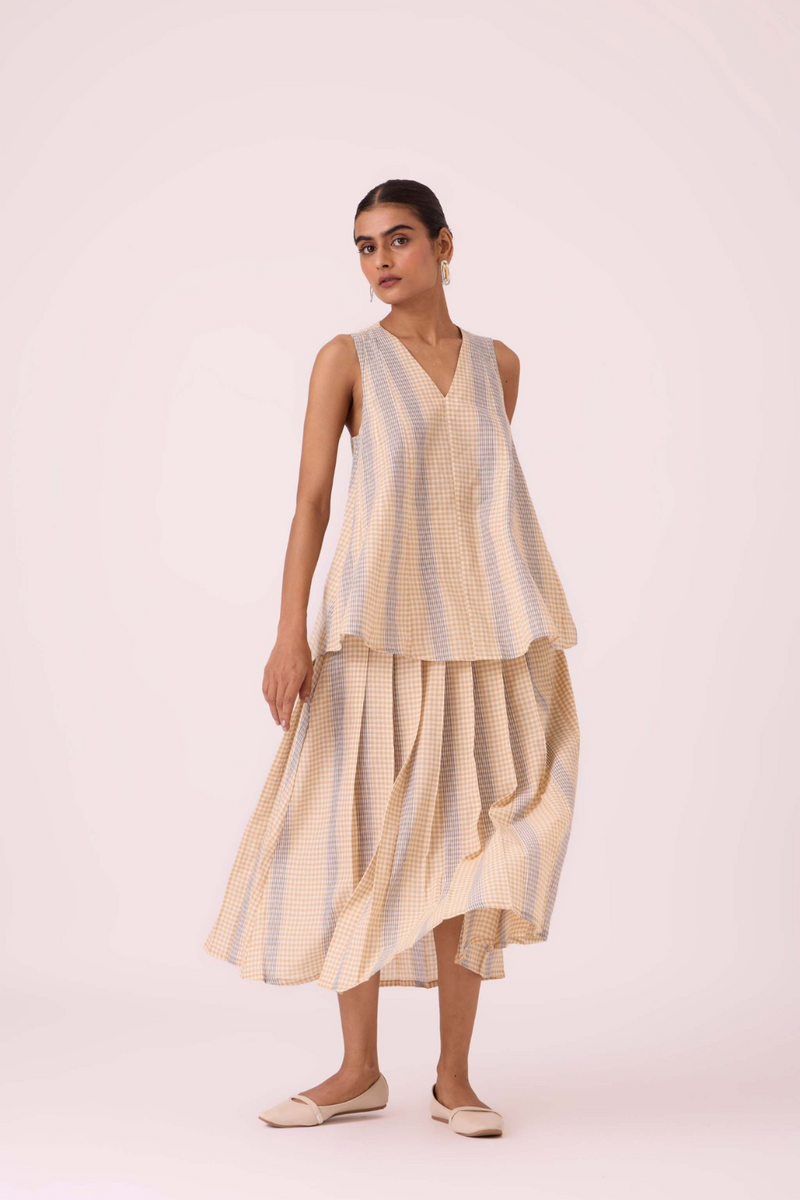 Mikhail Beige Handwoven Skirt cotton by The Summer House in beige color for women in Singapore