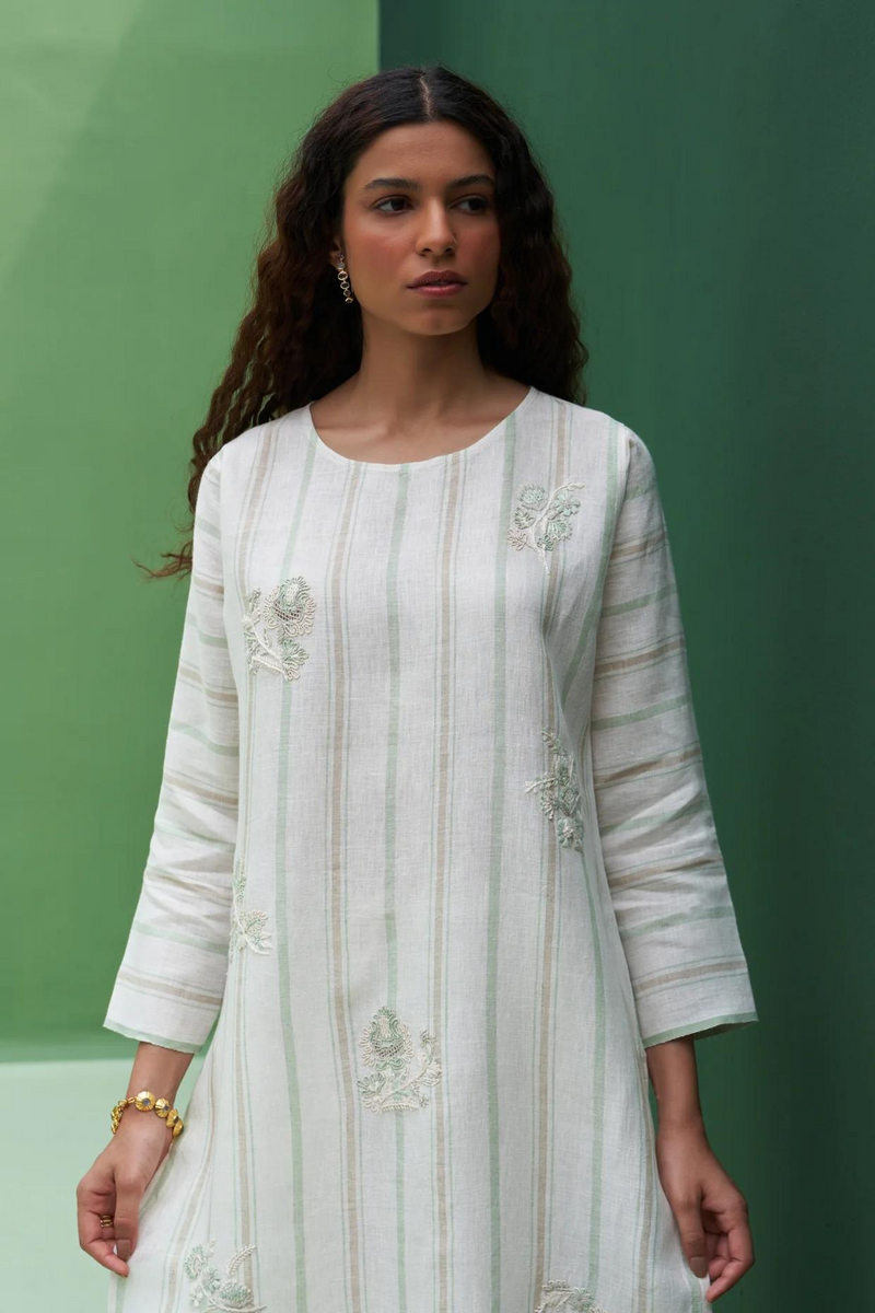 Eiko Striped Linen Kurta
- Mint linen by Manan in mint color for women in Singapore