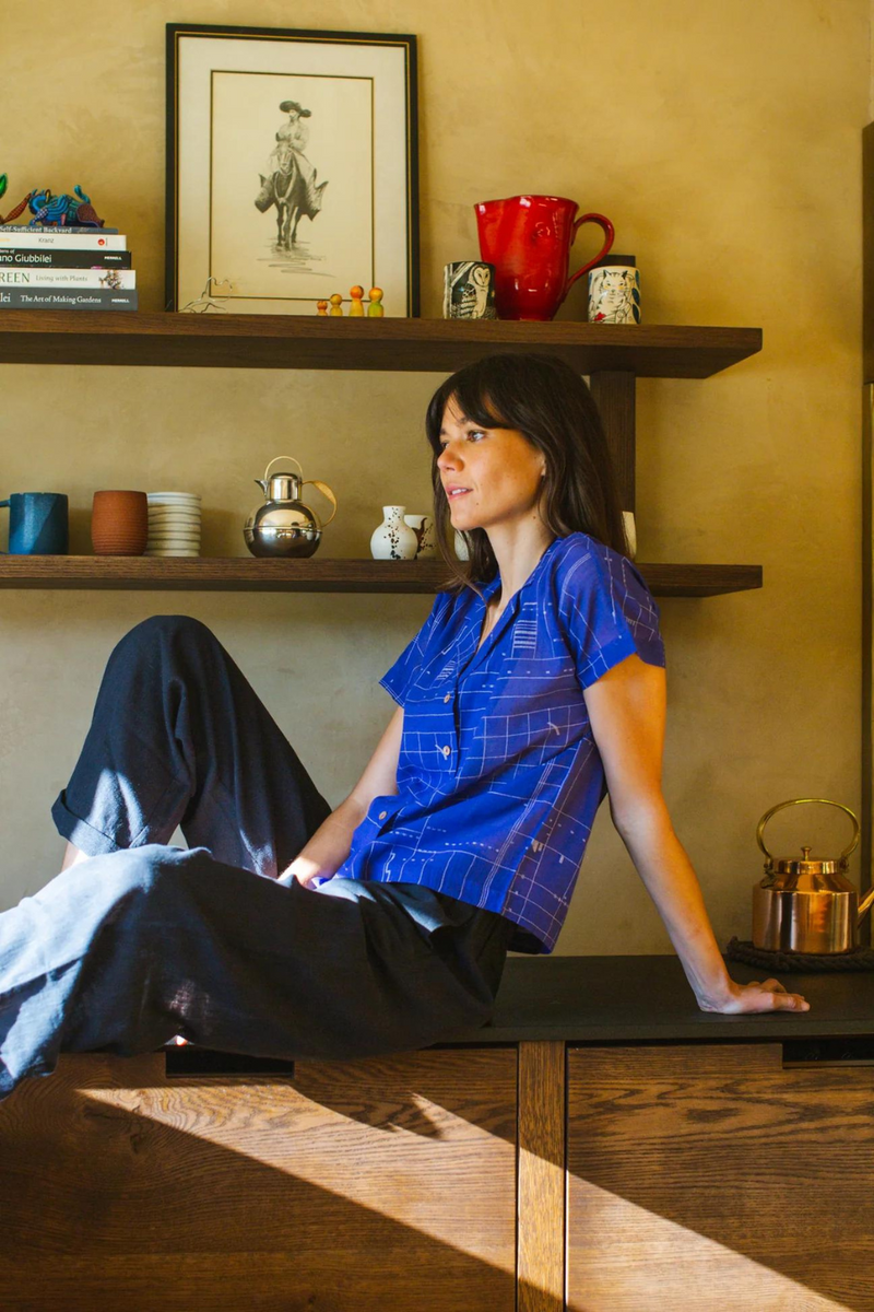 Boro boro shirt-Blue 100% cotton by World of Crow in blue color for women in Singapore