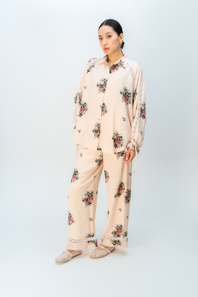 RAW ROMANCE CO-ORD SET crepe co-ord set by Ode to Odd in blush pink for women in Singapore
