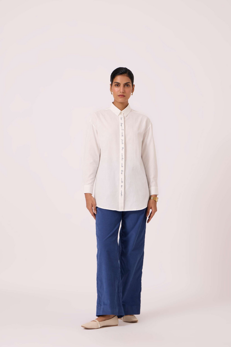 Kerouac Handwoven Embroidered Shirt cotton by The Summer House in white color for women in Singapore