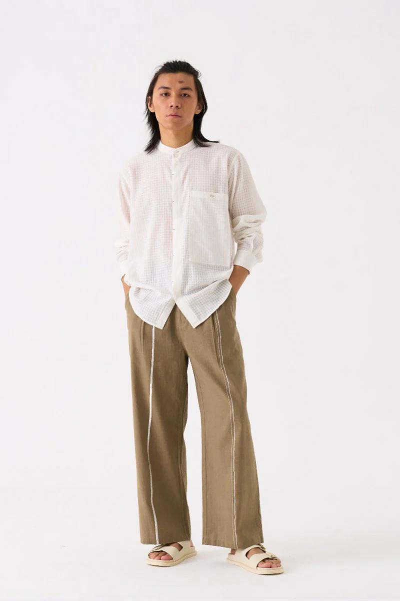 BAND COLLAR SHIRT - WHITE by THREE Men for men in Singapore