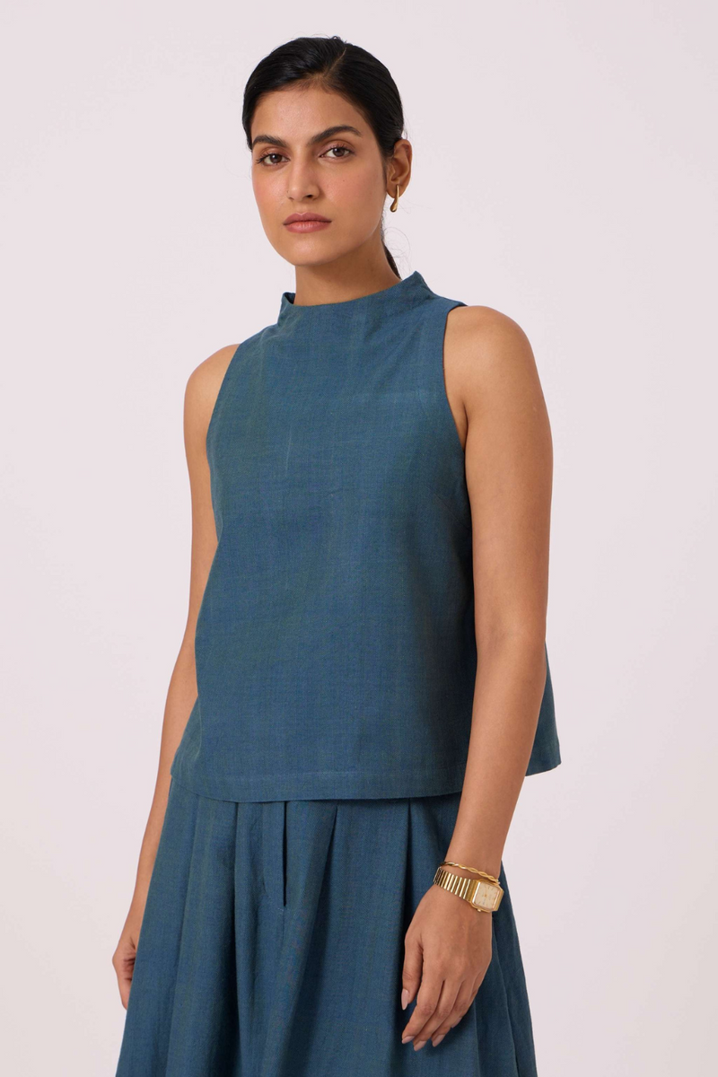 Ernest Blue Handwoven Cropped Top cotton by The Summer House in green color for women in Singapore