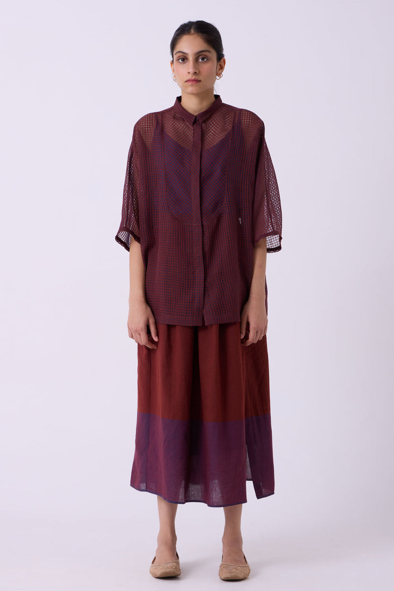 Zuri Blue Checkered HandwovenTop handwoven silk cotton top/shirt by The Summer House in blue for women in Singapore