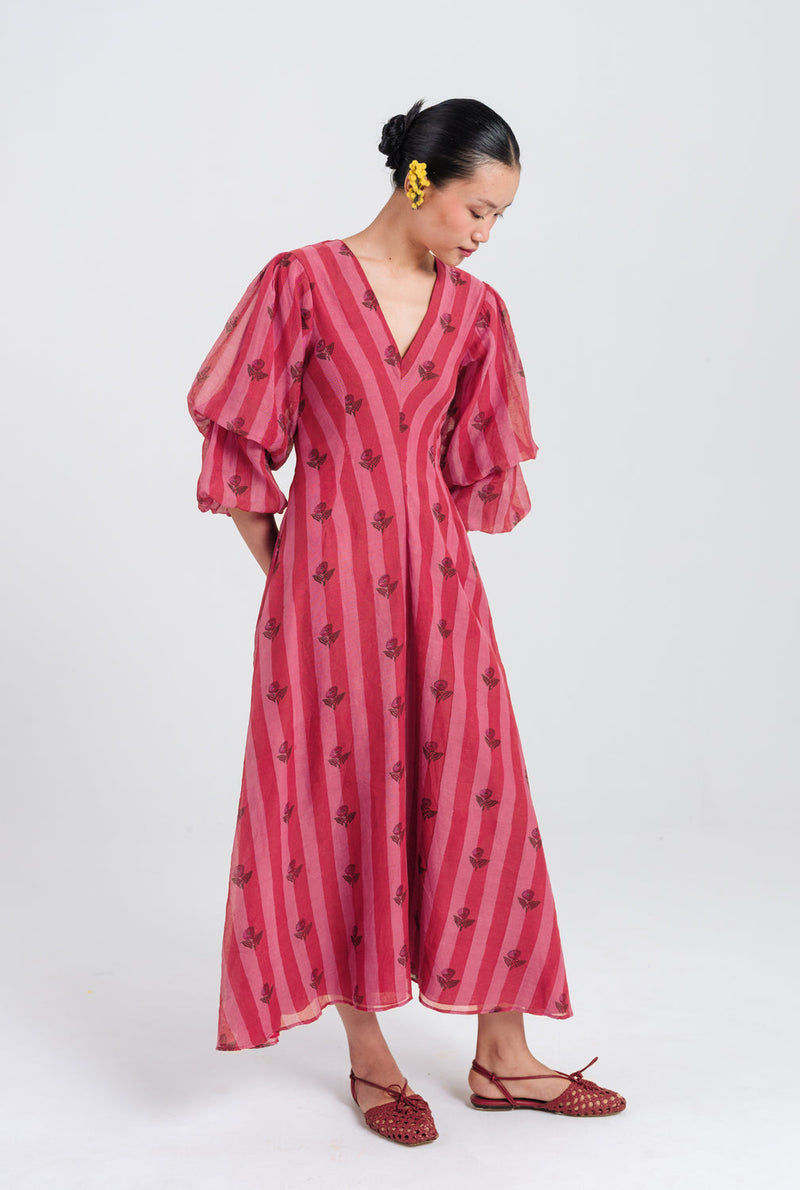 Spring Dress mul chanderi dress by JodiLife in red, pink for women in Singapore