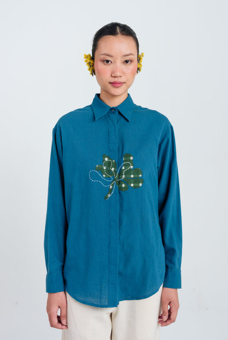Ether Handloom Shirt kala cotton top/shirt by JodiLife in blue for women in Singapore