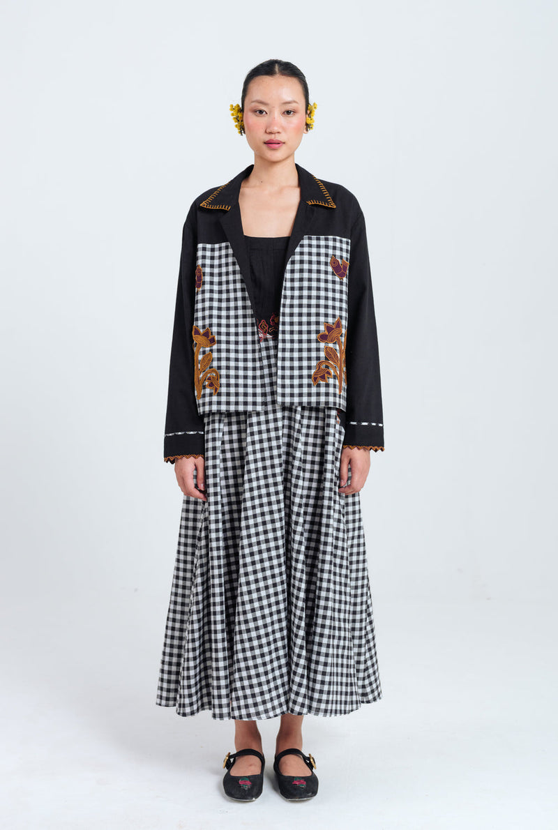 Groove Handloom Panelled Dress handwoven cotton dress by JodiLife in black, white for women in Singapore