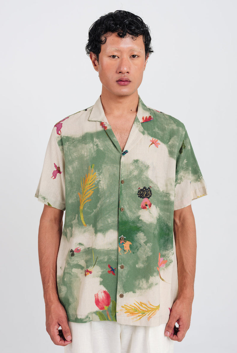 Sway Men Shirt cotton shirt by Jodi Men in offwhite, green for men in Singapore