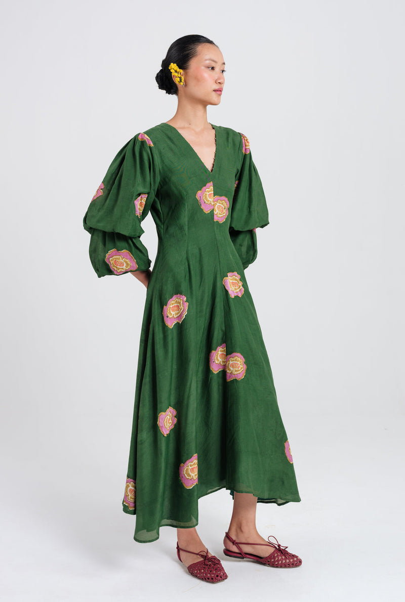 Flow Dress muslin silk dress by JodiLife in green for women in Singapore