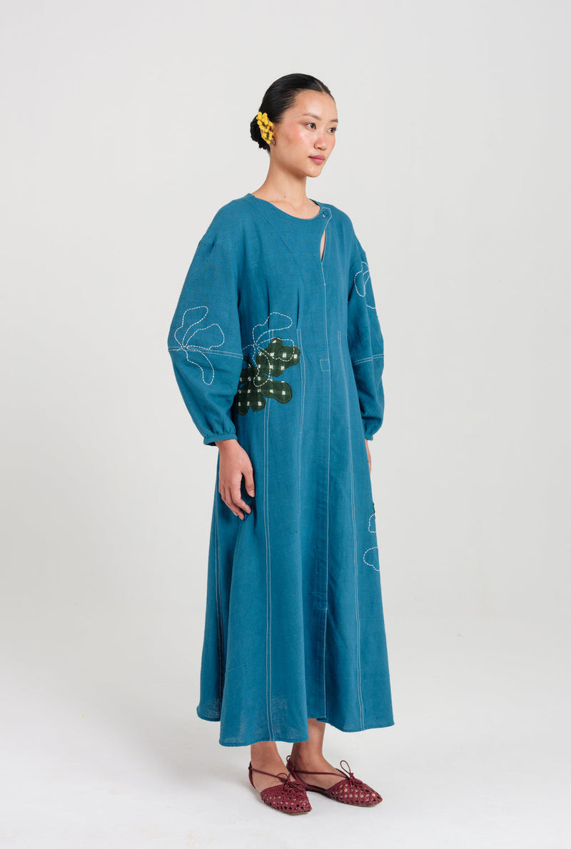 Ether Handloom Day Dress kala cotton dress by JodiLife in blue for women in Singapore