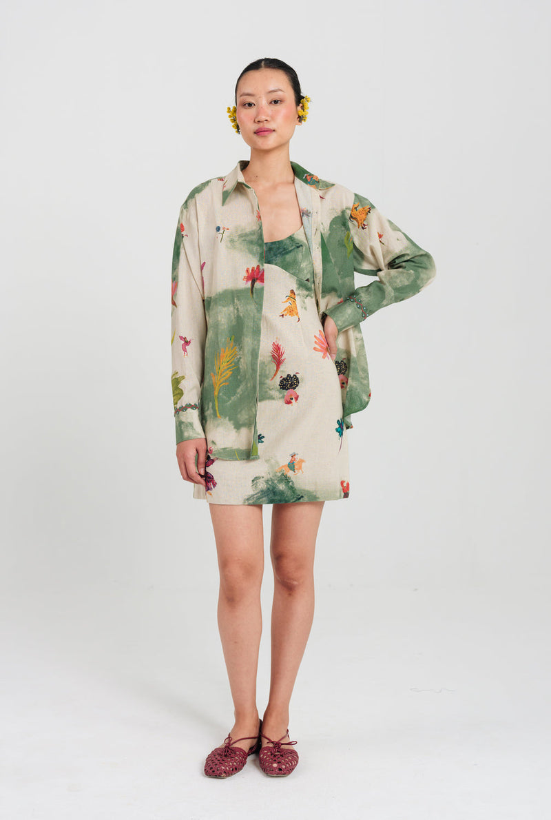 Sway Short Dress cotton flex dress by JodiLife in offwhite, green for women in Singapore