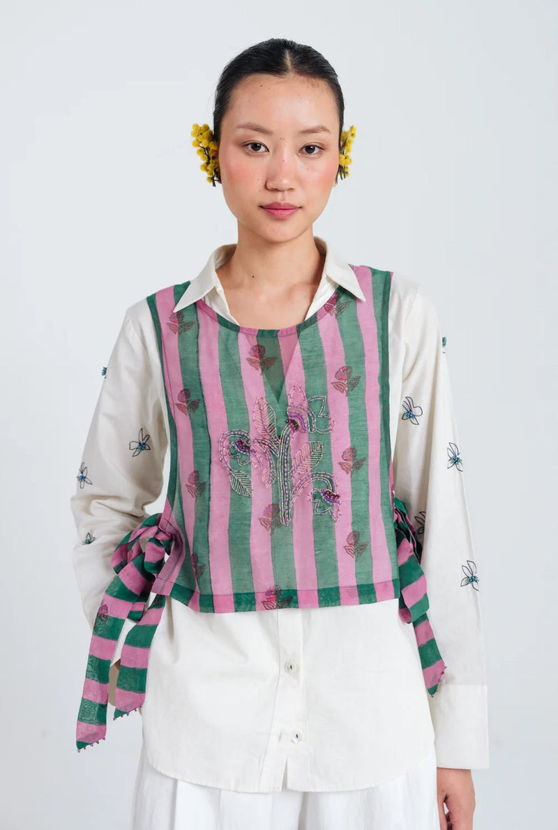 Twirl Overlay mul chanderi jacket/overlay by JodiLife in pink, green for women in Singapore