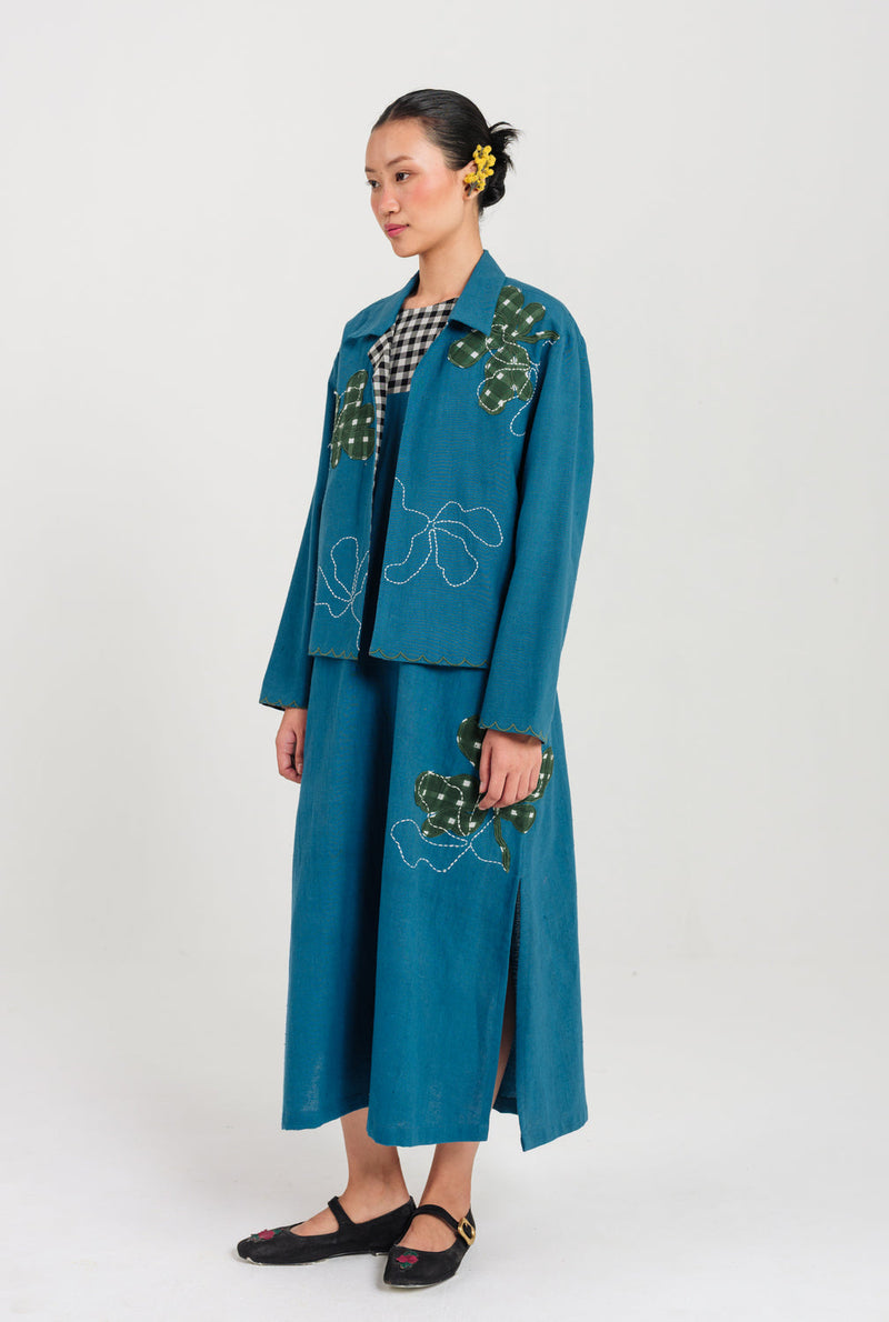 Ether Handloom Jacket kala cotton jacket/overlay by JodiLife in blue for women in Singapore