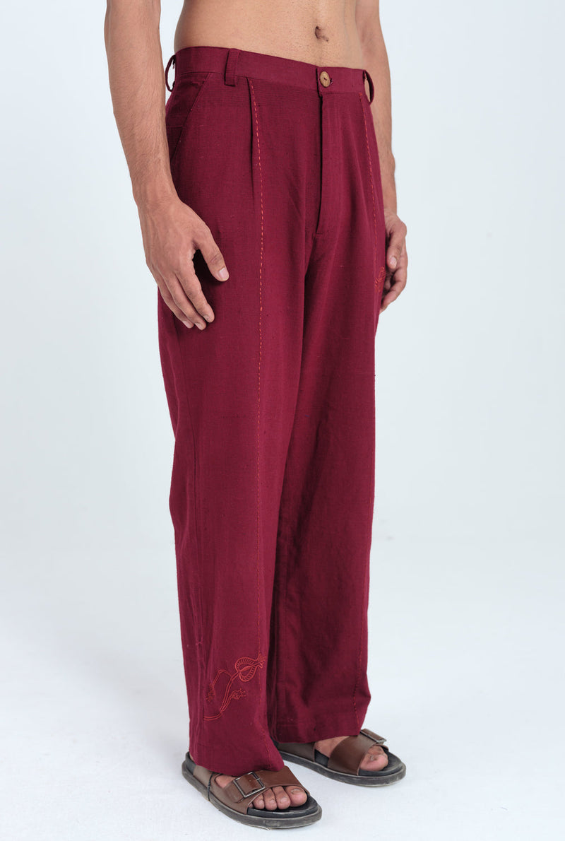 Kuhu Handloom Trouser kala cotton pant/trouser by Jodi Men in red for men in Singapore